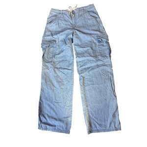 Gloria Vanderbilt Vintage Cargo Pants‎ Light Wash Wide Leg Drawstring Trousers